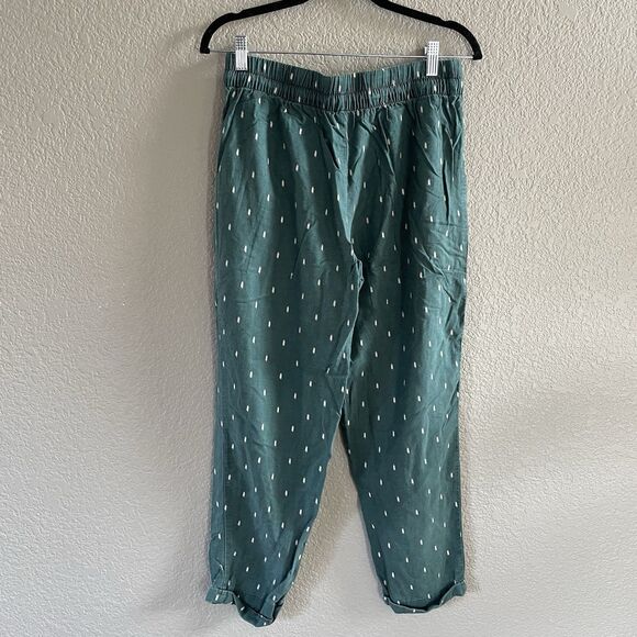 Garnet Hill Pants Womens Small Green Tencel Linen Cropped Drawstring Pull On - Picture 2 of 12